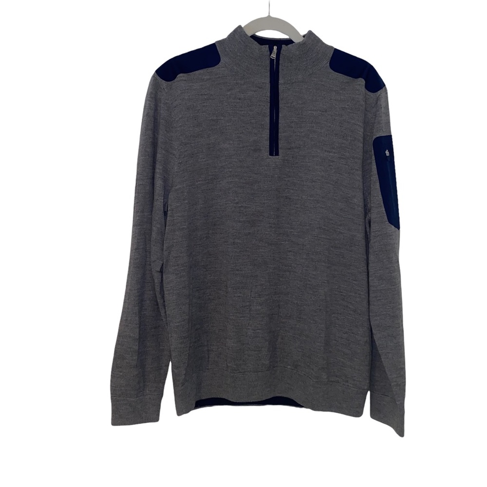 Vineyard vines gray with navy shoulder patches mens quarter zip